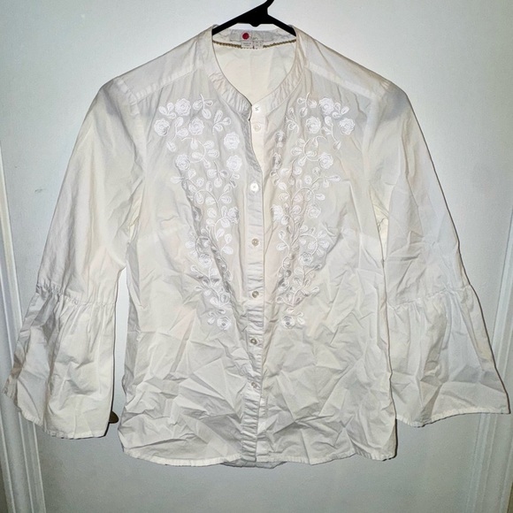 Boden Tops - Boden White/Cream Button Up Blouse Floral Embroidery